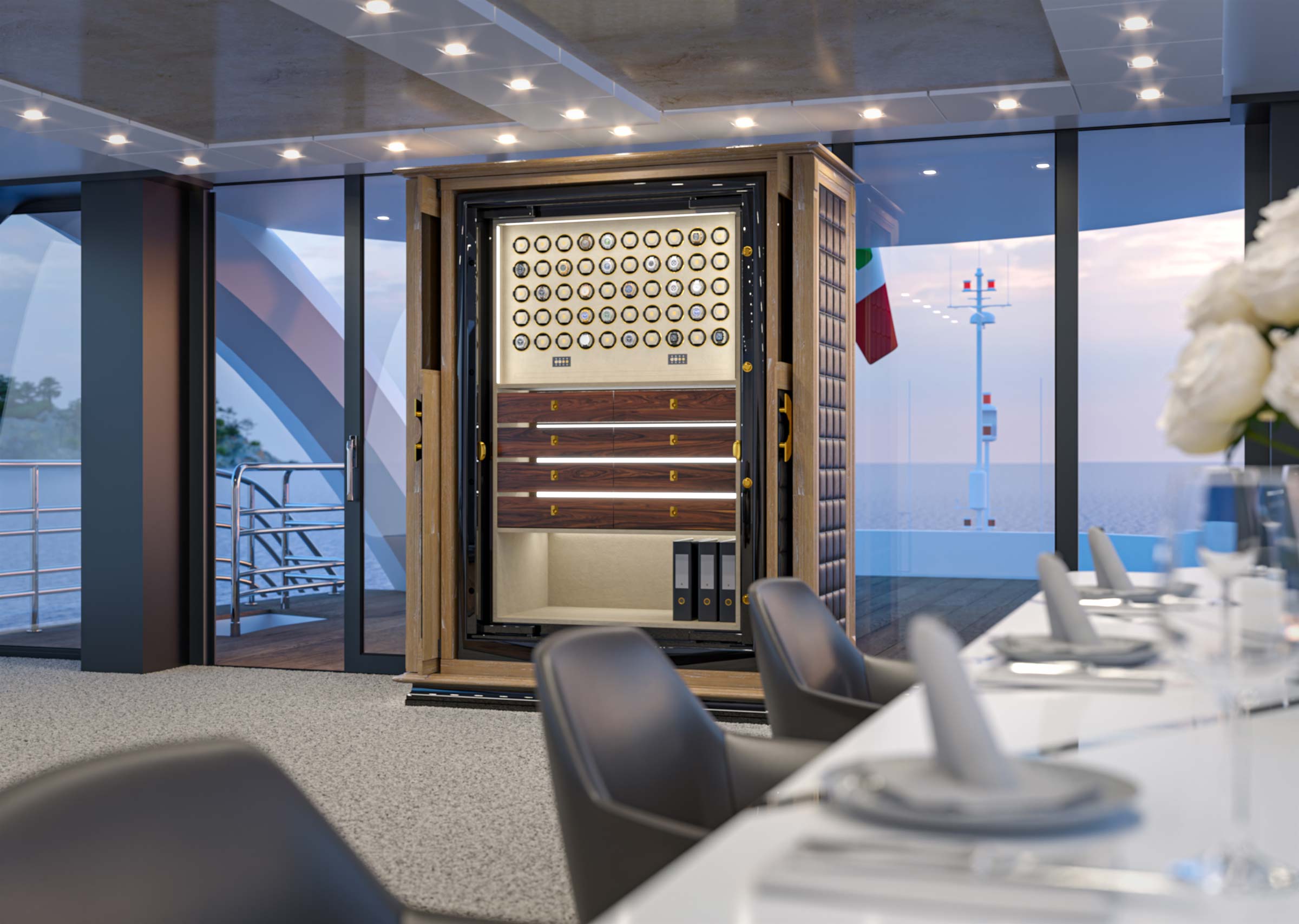 interior image of the luxury designer safe in a modern office